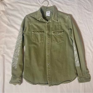 Zara Green Denim Graphic Jacket